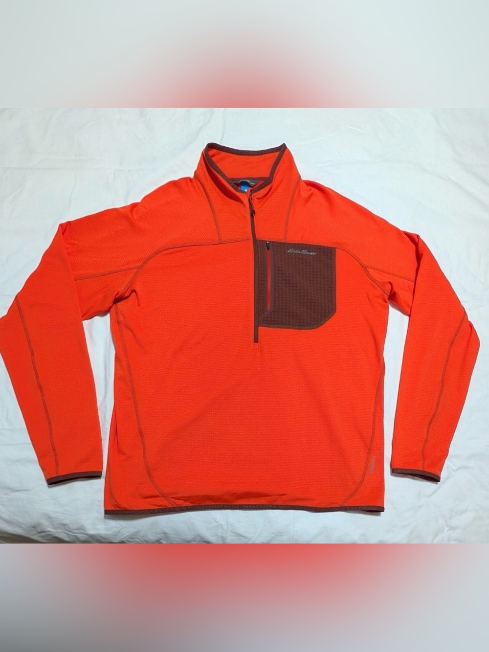 Eddie Bauer Orange Pullover Shirt Jacket with Brown Chest Pocket